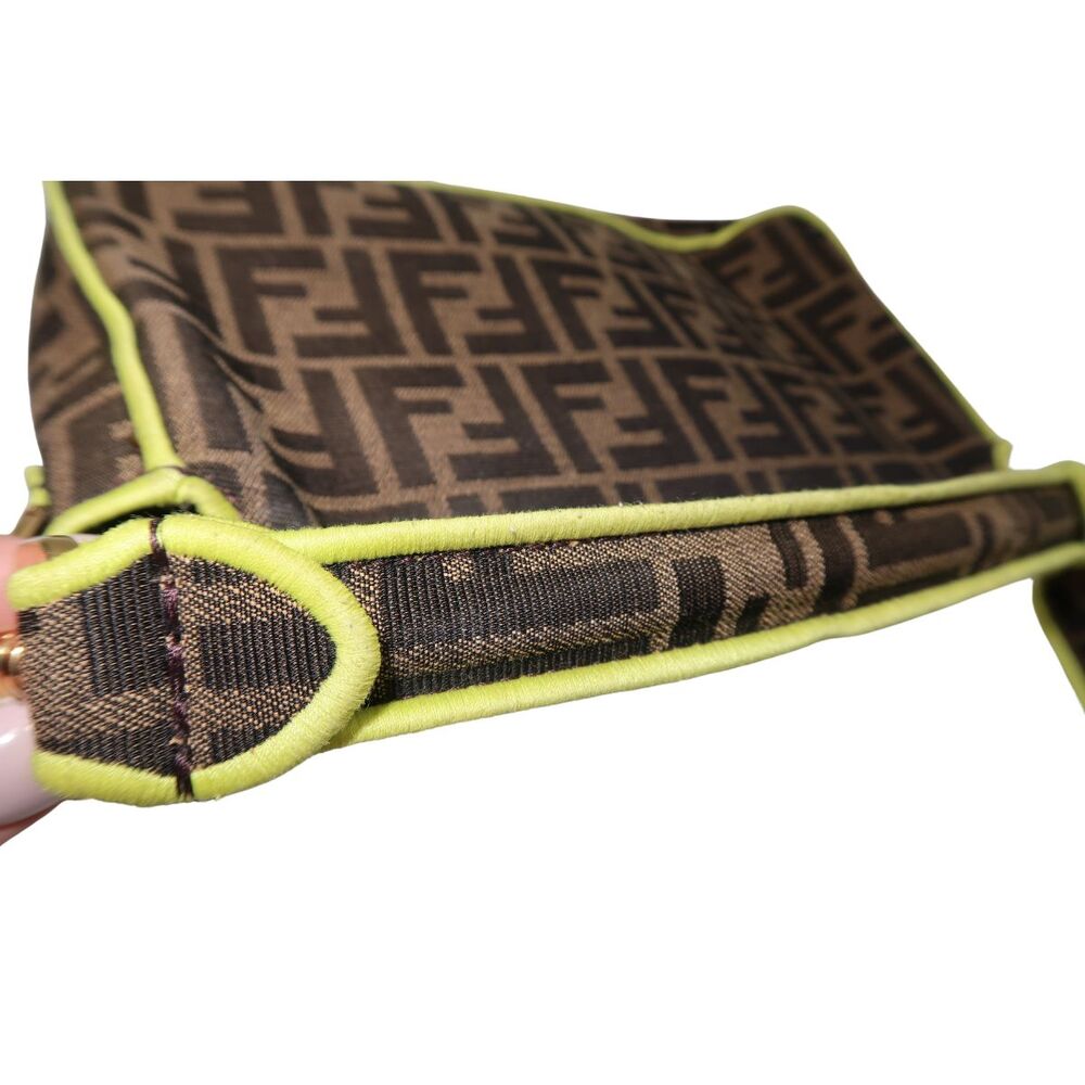 Fendi Zucca Embroidered Canvas Baguette Medium Shoulder Bag Brown Neon Women's - Picture 16 of 16